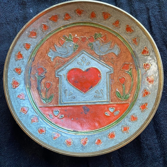 VTG Scalloped Lovebirds Solid Brass Bowl! India. - Picture 1 of 5